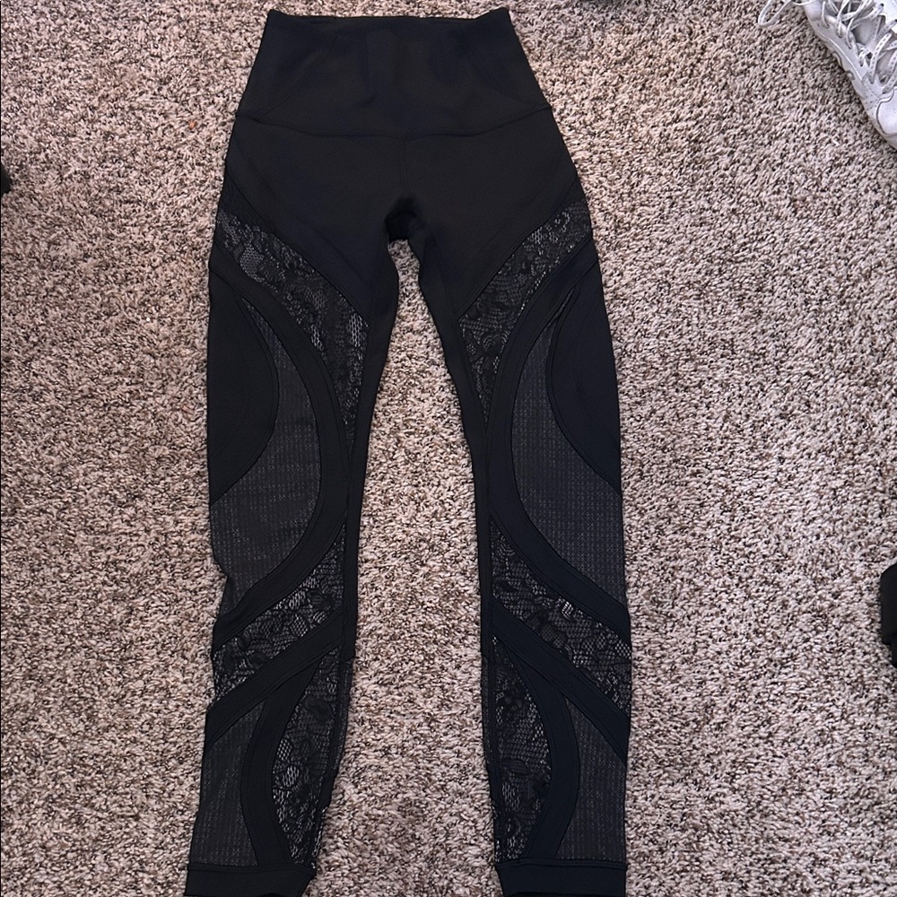 Black LuluLemon Leggings with Mesh Panels